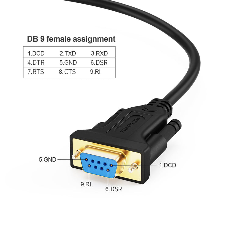 CableCreation USB to RS232 Serial Adapter (FTDI Chip), 3.3 Feet USB to DB9 Female Converter Cable for Windows 11, 10, 8.1, 8, 7, Vista, XP, 2000, Linux and Mac OS X, macOS, 1 Meter/Black 3.3FT / 1M FTDI Chipset