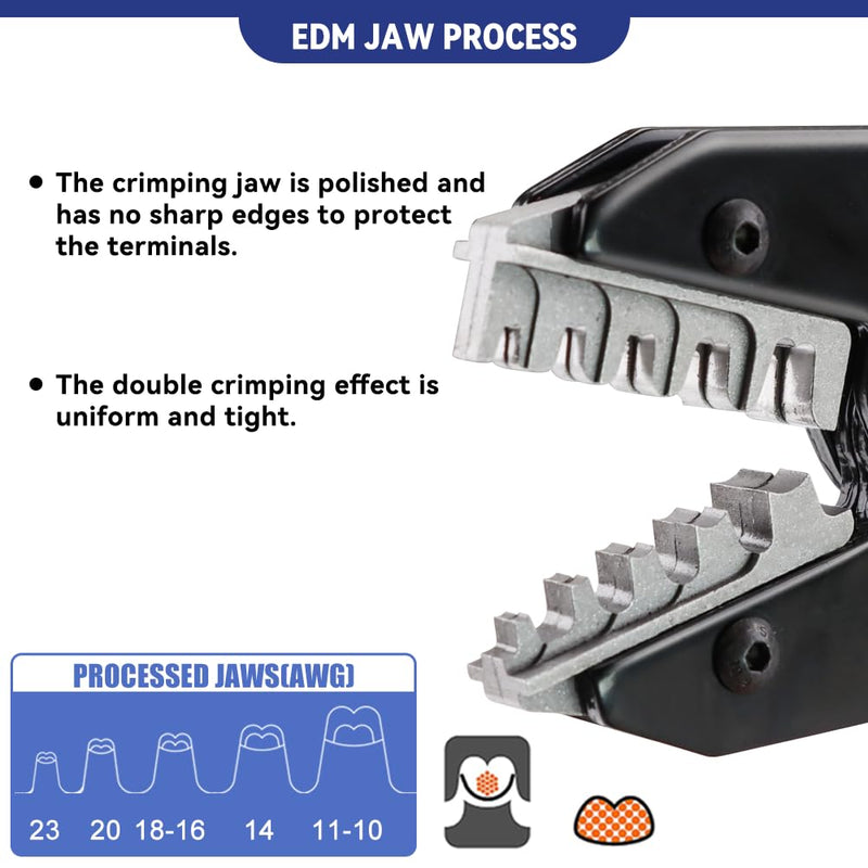 HKS Crimping Tool for Non-Insulated Open Barrel Terminals -for JST Molex TE Connectors - AWG 24-10 (0.25-6mm²) with Chrome-Moly Steel Wire Cutting Jaw - YF-04BS