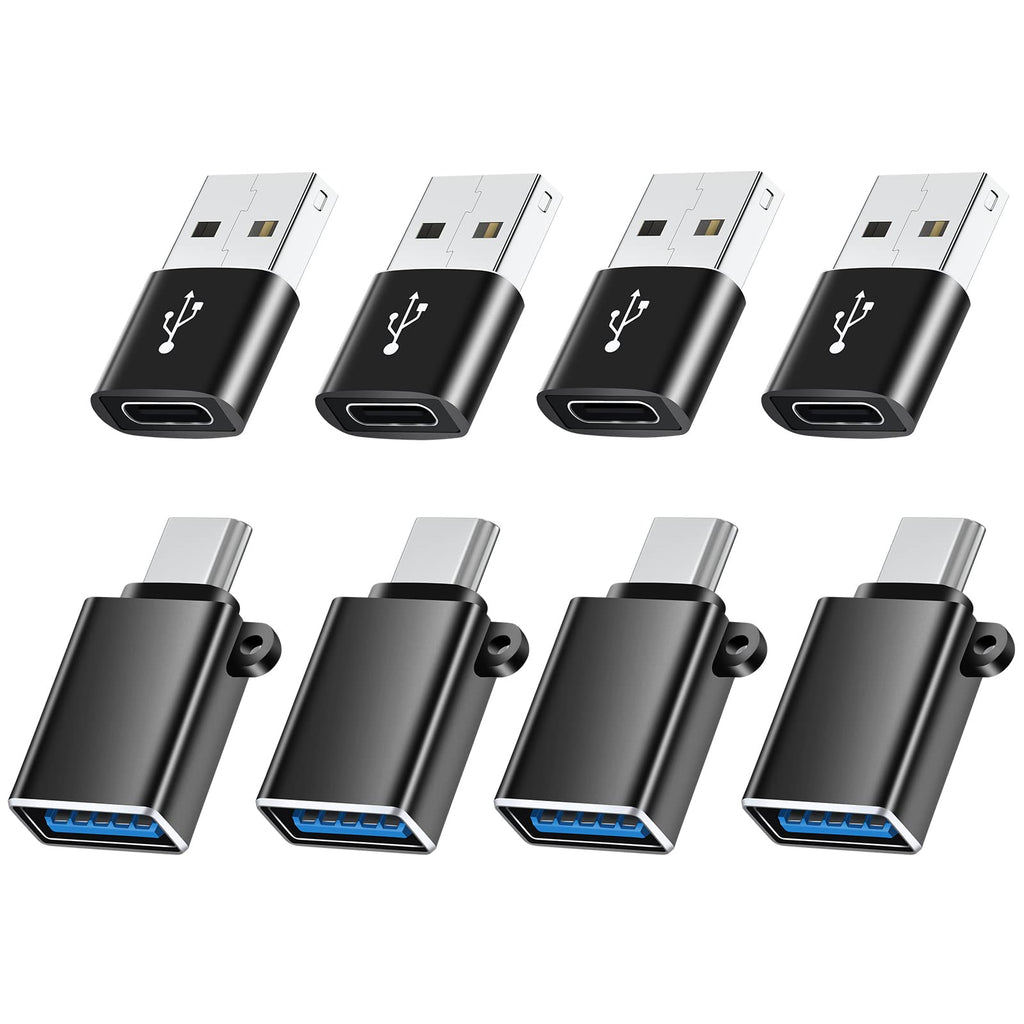 USB C Adapter 8 Pack,USB C to USB Adapter,USB to USB C Adapter,USB-C to USB Adapter,USB A to USB C Adapter,USB C to USB Charger Cable Converter for iPhone 15/14/13,MacBook,iPad(Black) Black