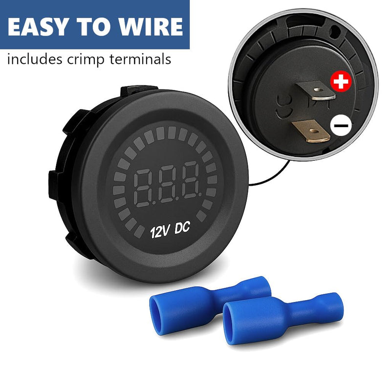 MGI SpeedWare 12vDC Voltmeter Gauge with Blue LED Digital Display (Short Body) 12V Short Body