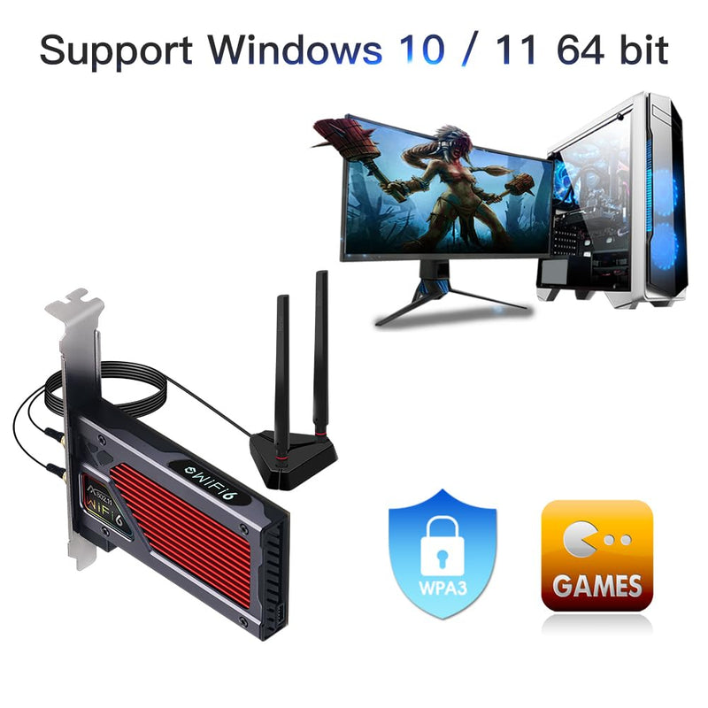 fenvi AX210 WiFi 6E PCI-E WiFi Adapter BT5.2 RGB Gaming 802.11ax ac 160MHz 2.4GHz 5GHz 6GHz Tri-Band 5400Mbps AX210NGW Desktop WiFi Card for PC Windows(Only WiFi 6E Router Antennas Support 6Ghz Band)