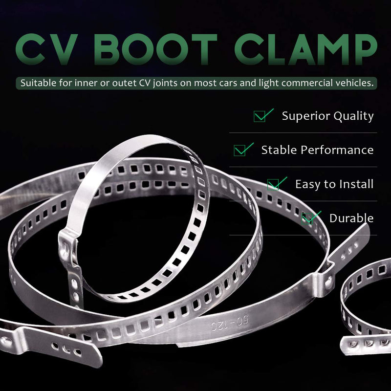 Keadic 24Pcs CV Boot Clamp, Stainless Steel CV Boot Clamps, Adjustable CV Boot Clamps, CV Joint Boot Clamp Kit for Vehicle(12pcs Large and 12pcs Small) CV Joint Boot Clamps - 12 Set