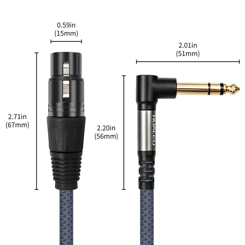 16FT Right Angle 1/4 TRS Male to 3Pin XLR Female Microphone Cable,6.35mm TRS to XLR Female-2Pack 16Feet