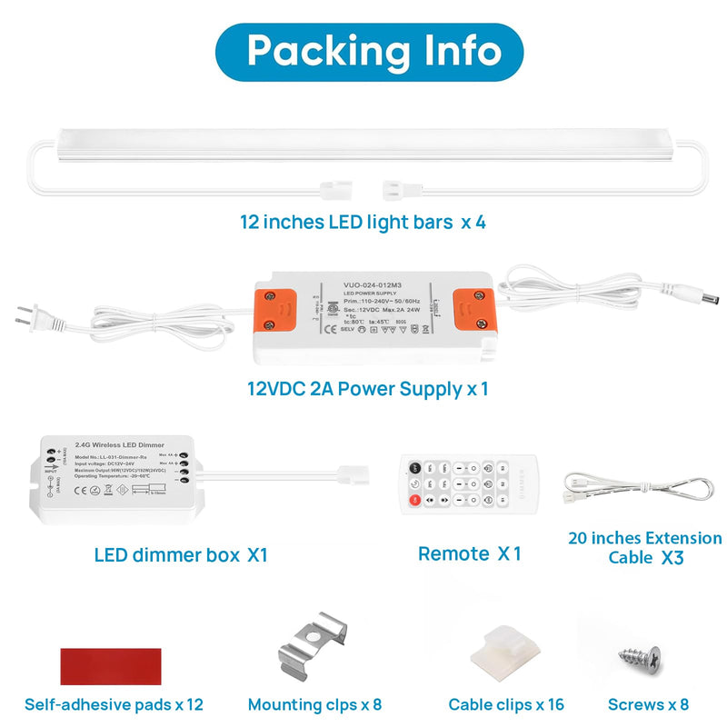 Litever Under Cabinet Lights Plug in. Slim. Super Bright. 21W. Dimmable. 1 Remote Controls Multiple Lighting Kits Synchronously. Perfect for Kitchen Under Cabinets, Over Counter Lights.Daylight 5000K. Daylight 5000K