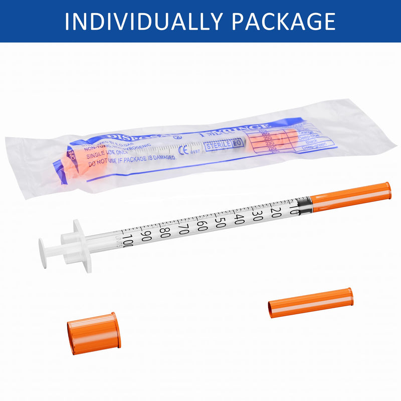 U-100 1ml Syringe 32G 1/4 Inch(6mm) , Syringes for Lab Supplies Dispensing Supplies, Individually Wrapped, Pack of 100 100 Pack IL-1ml-32G6mm