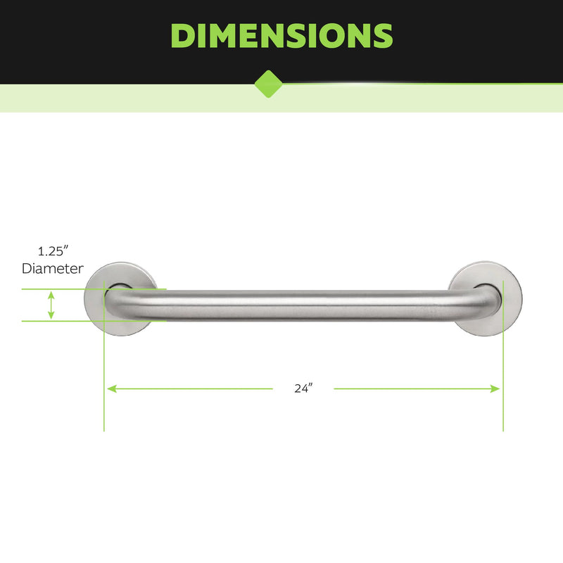 Homewerks 068 HW11424SS 24 inch Bathroom Grab Bar with 1-1/4 Inch Diameter and Concealed Screws ADA Compliant, Stainless Steel 1.25 Inch Diameter