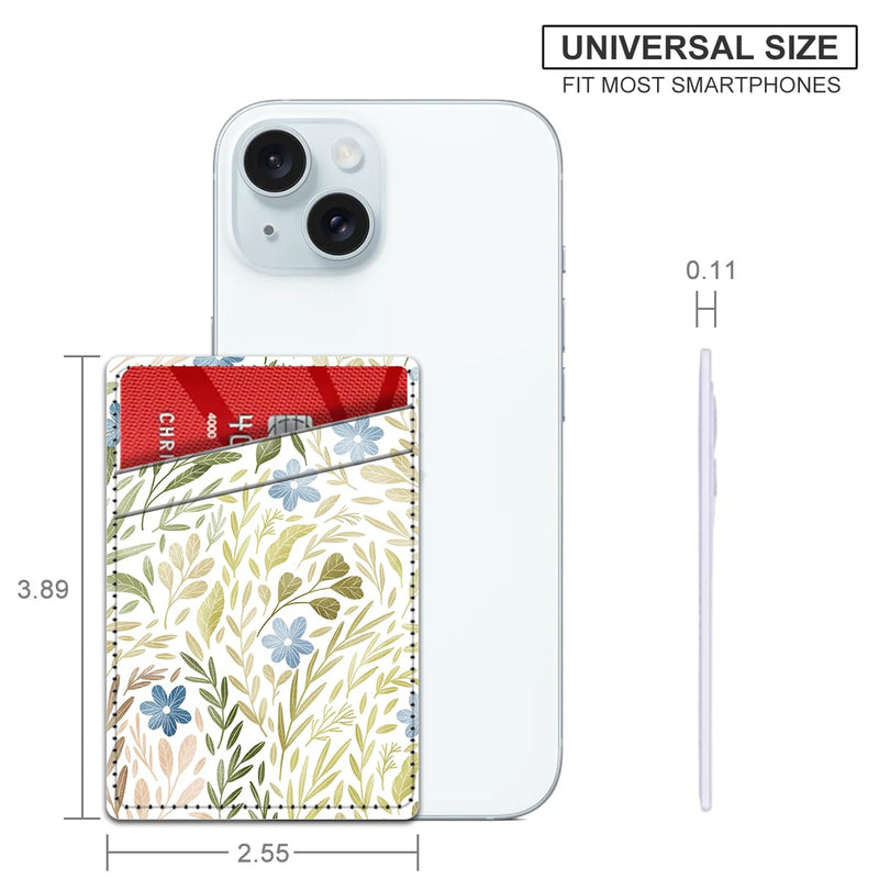 Card Holder for Phone Case, Leather Cell Phone Wallet, Wallet Sleeve Dual Pocket Stick-on ID Credit Card for Most Phones, Boho Leave and Flower