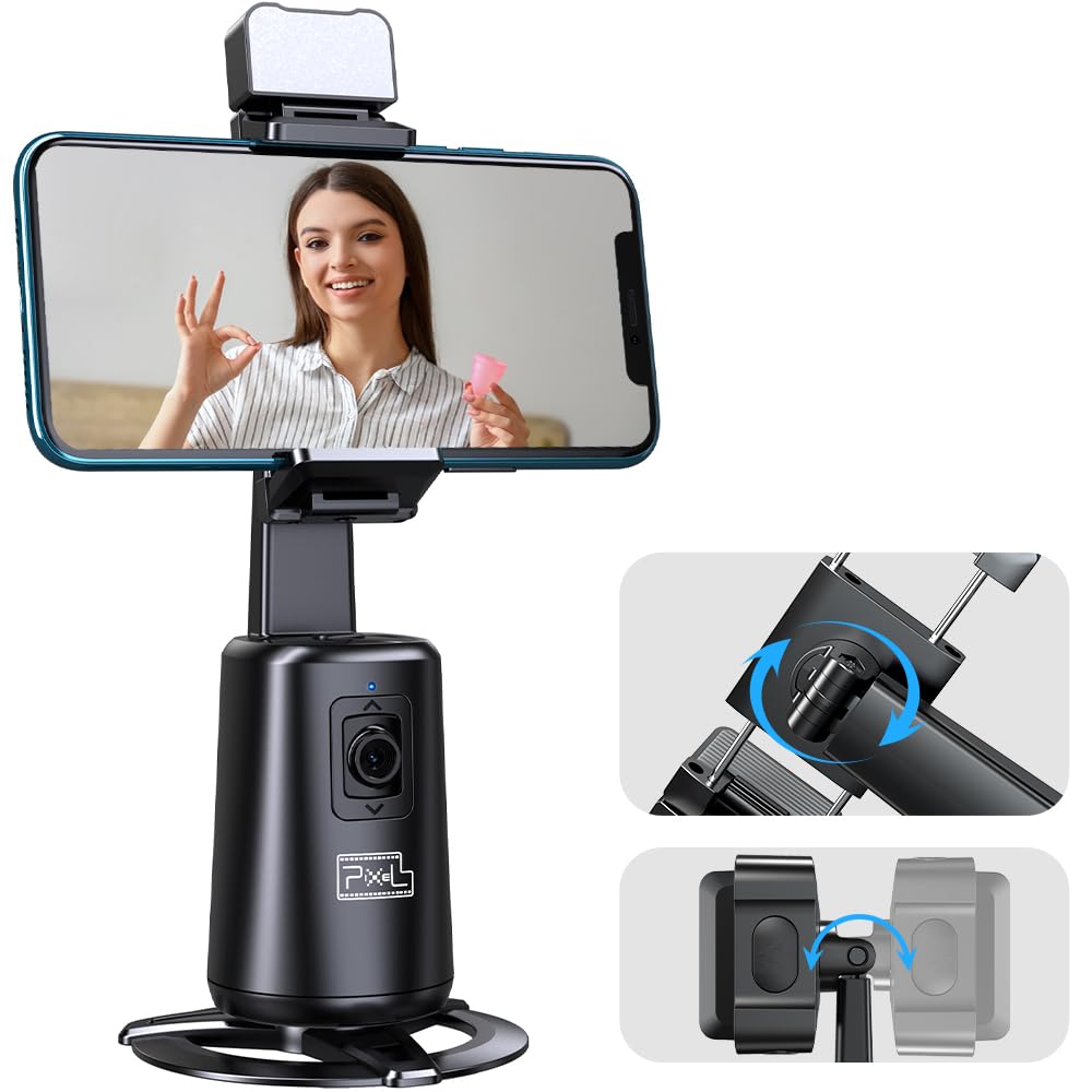 Pixel Stand Auto Face Tracking 360° Rotating Auto Tracking Phone Tripod for iPhone, No App,Rechargeable Smart Shooting Stand for Live Video Recording