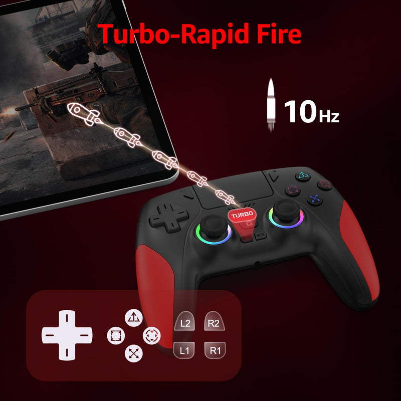Akalyptra Wireless Controller for PS-5, Pro/Slim/PC/Steam Deck (Black) | Hall Joysticks/Trigger, Turbo, Macro Back Buttons, Dual Vibration, 6-Axis Gyro, 3.5mm Jack, Speaker, 8 Color RGB Lighting Black