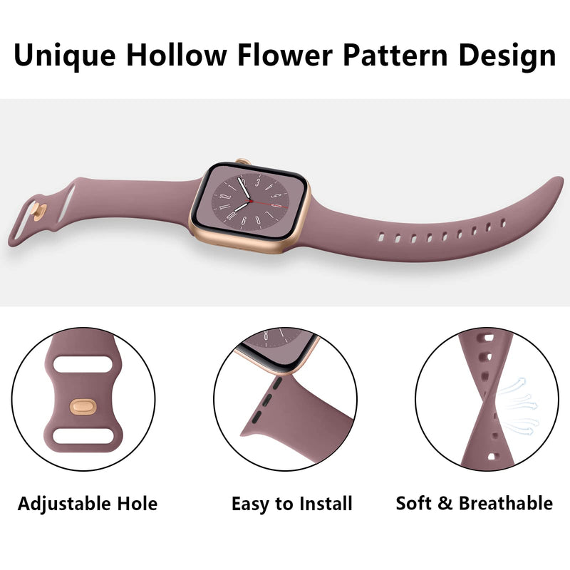 Vancle Band Compatible with Apple Watch Bands 40mm 38mm 41mm 44mm 45mm 42mm 49mm Women Men, Soft Waterproof Replacement Sport Silicone Strap for iWatch Bands Series 10 9 8 7 6 5 4 3 2 1 SE Ultra Pink + Starlight + Smoky Purple + Milk Tea
