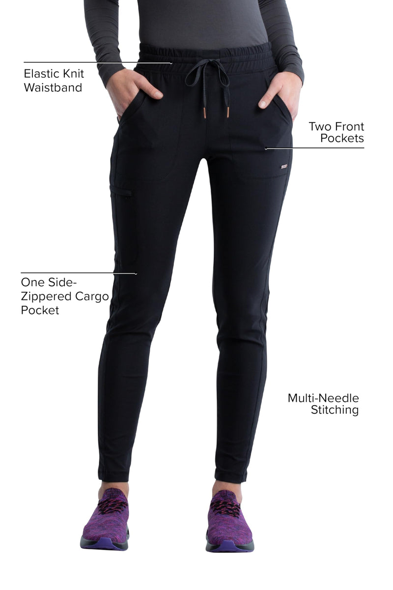 Cherokee Womens Mid Rise Tapered Leg Drawstring Scrub Pants 5 Pocket 360 Stretch Moisture Wicking Easy Care - CK095 Small Black