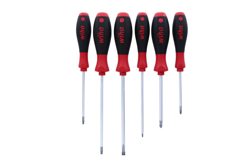 Wiha 30291 SoftFinish Grip ScrewDriver Set, Slotted 4.5-6.5mm, Phillips Number 1-2 and Square Number 1-2, 6-Piece Set 6 Pieces