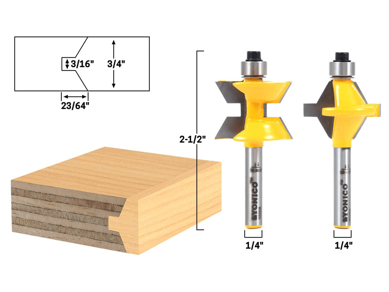 YONICO Edge Banding Tongue and Groove Router Bits Set 2 Bit Tongue & Groove 1/4-Inch Shank 15223q Tongue & Groove - 1/4" Shank