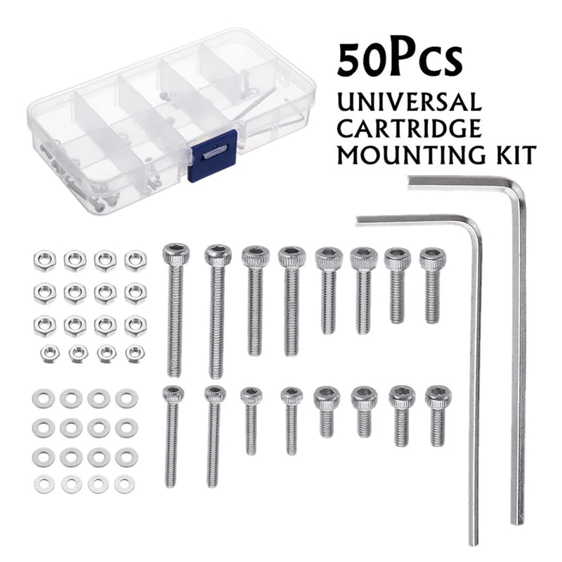 Baiko 50 Pcs/set M2.5 Universal Turntable Headshell Cartridge Mounting Kit Stainless Steel Bolts Screws Nuts Set with Case