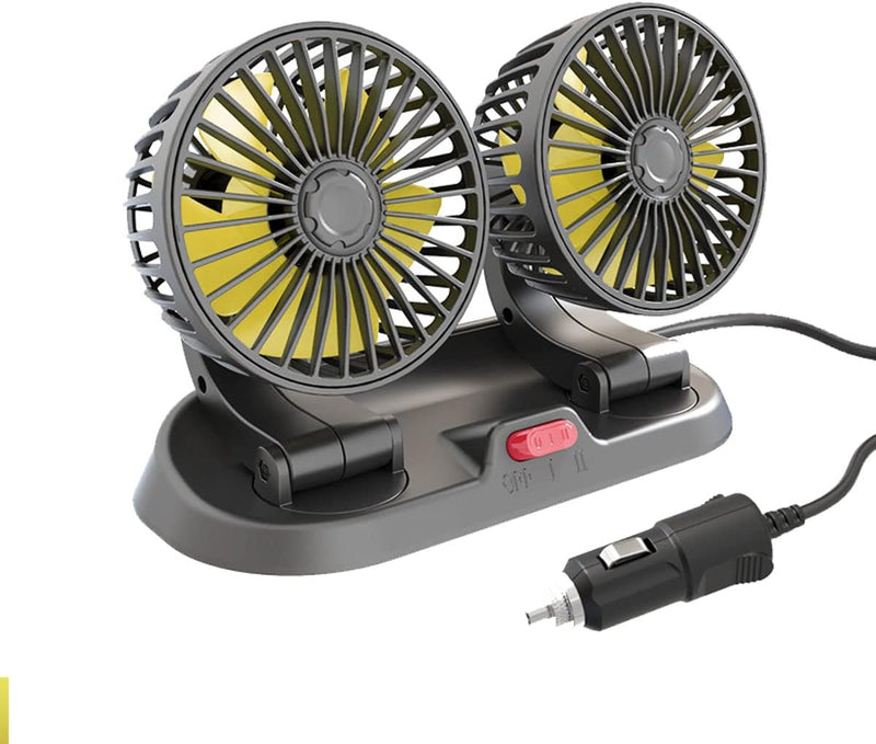 BESWORLDS Car Fan, 12V Portable Cooling Fan Dual Head 360 Degree Rotatable Telescopic 2 Speed Quiet Strong Dashboard Cooling Air Circulator Fan for Sedan SUV RV Boat Auto Vehicles Golf Carts black 8in