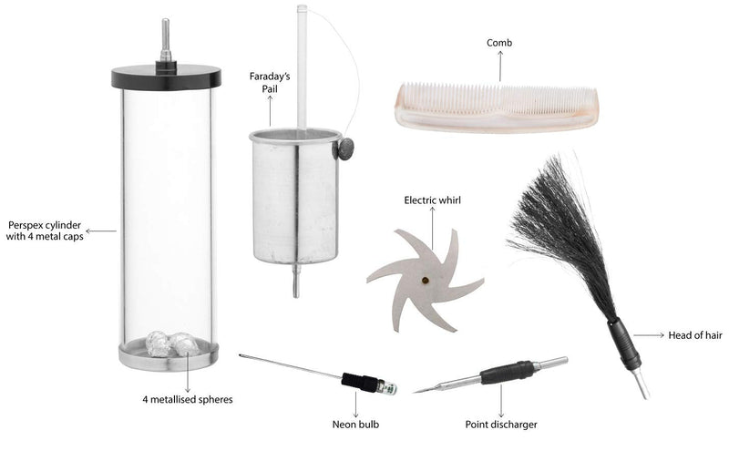 Eisco - Electrostatics Kit 7-Piece Set for Use with Van de Graaff and Wimshurst Machines for Static Charge Experiments