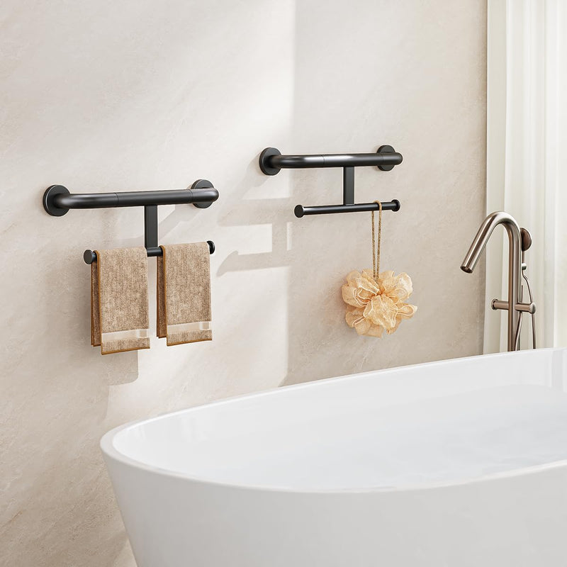 FANHAO Shower Grab Bar w/Double Toilet Paper Roll Holder 18 Inch, 2-in-1 Safety Assist Bar Balanced Support Handle, Stainless Steel Wall Mounted Bathroom Handicap Grab Bar for Senior Elderly Disabled