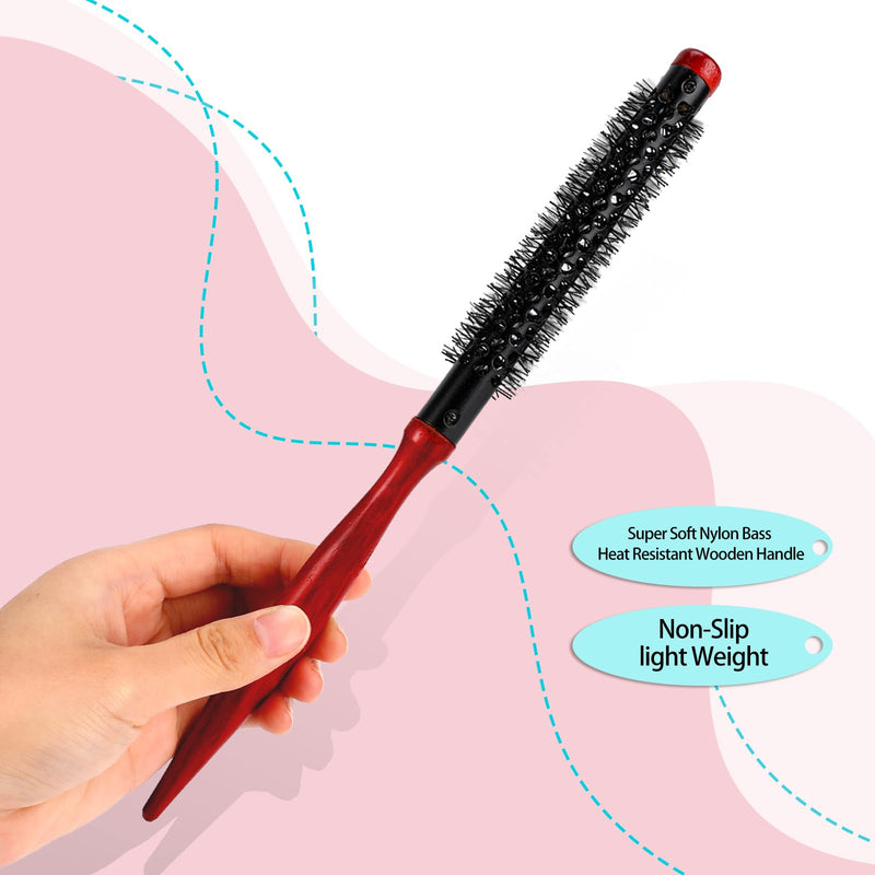 [AUSTRALIA] - Mini Quiff Roller Brush for Blow Drying and Curling 1/2 Inch Portable Travel Brush with Wooden Handle and Nylon Bristles for Short, Fine Hair Red