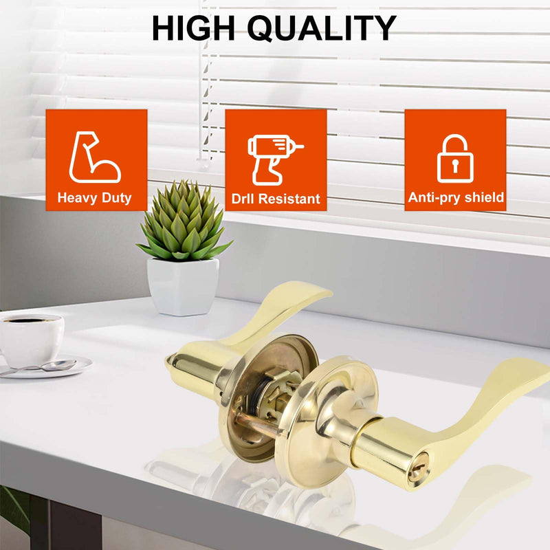High-Security Stainless Steel Door Handle with Lock and Key, Door Lever for Bedroom, Bathroom and Rooms(Gold) 8300-Gold