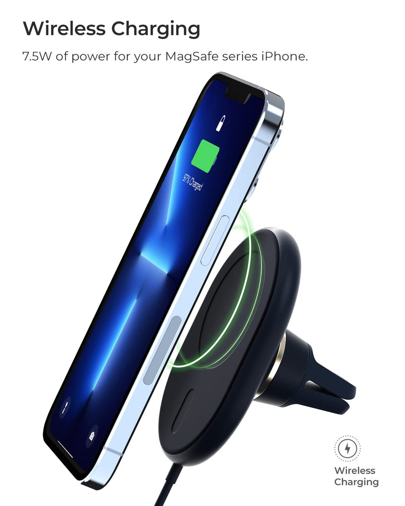 iOttie Velox Magnetic Wireless Charging Air Vent Car Phone Mount. Compatible with MagSafe iPhones including iPhone 12/13/14/15/16/17 Series (Car Charger Included) Qi Wireless Charging