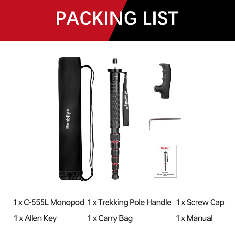 Carbon Fiber Camera Monopod, Portable Compact Lightweight Travel Monopod with Walking Stick Handle for DSLR Canon Nikon Sony Video Camcorder, 28mm Thick Leg, Max Load 22 lbs/10kg