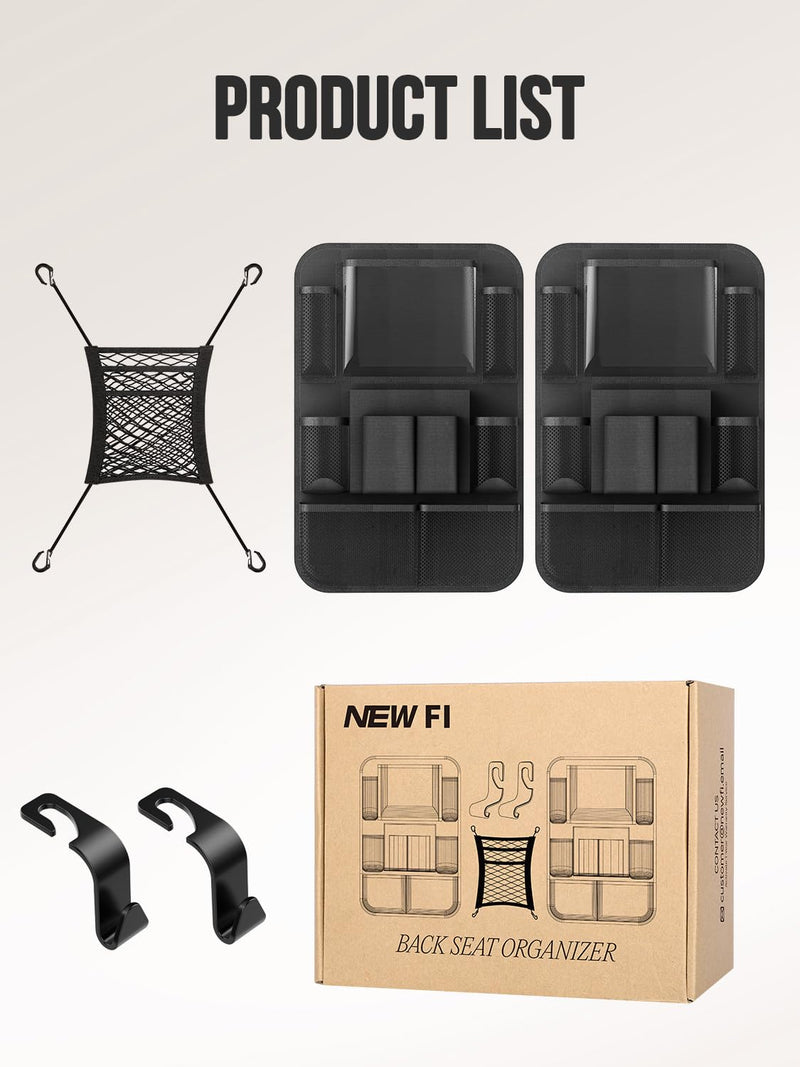 Backseat Car Organizer(20 Storage Pockets),Come with Free 1 Seat Net and 2 Headrest Hook, Touch Screen Tablet Holder, Divider for Driving Safely Children & Pets…, Car Organizer (black) black