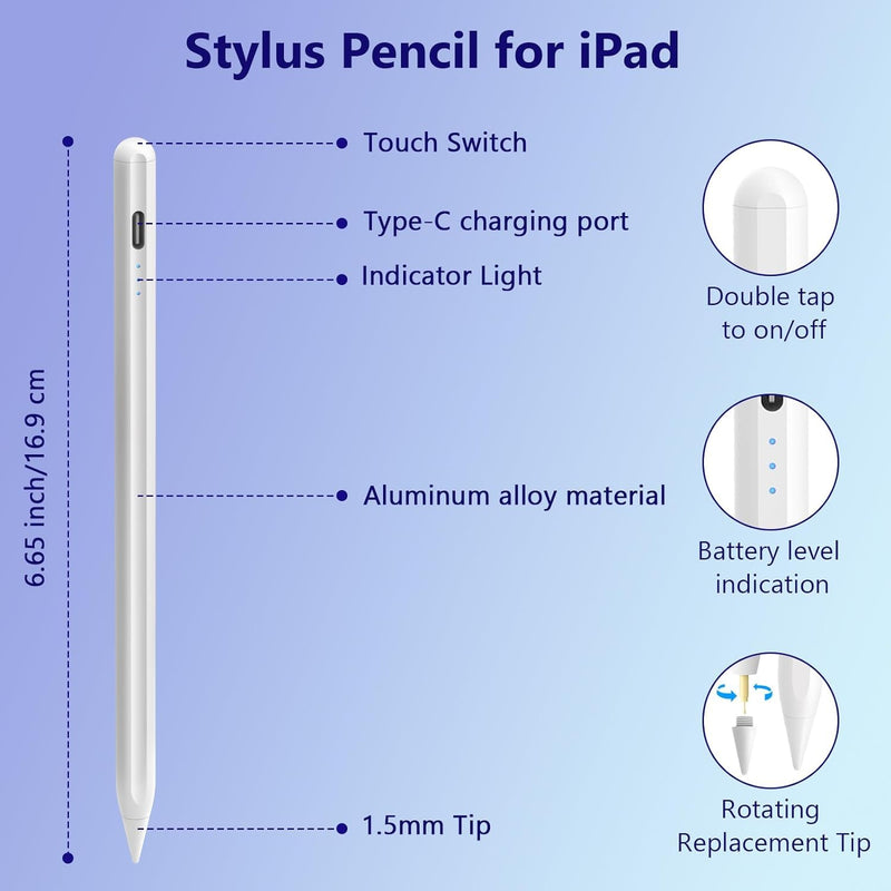 aMZCaSE iPad Pencil 10th/9th Generation,Pen for iPad Mini 6th/5th Generation 2X Fast Charge,Tilt Sensitivity iPad Pen Fit for 2018-2023 iPad Pro 11&12.9 inch,iPad Air 5/4/3 Gen,iPad 8/7/6 Gen-White White