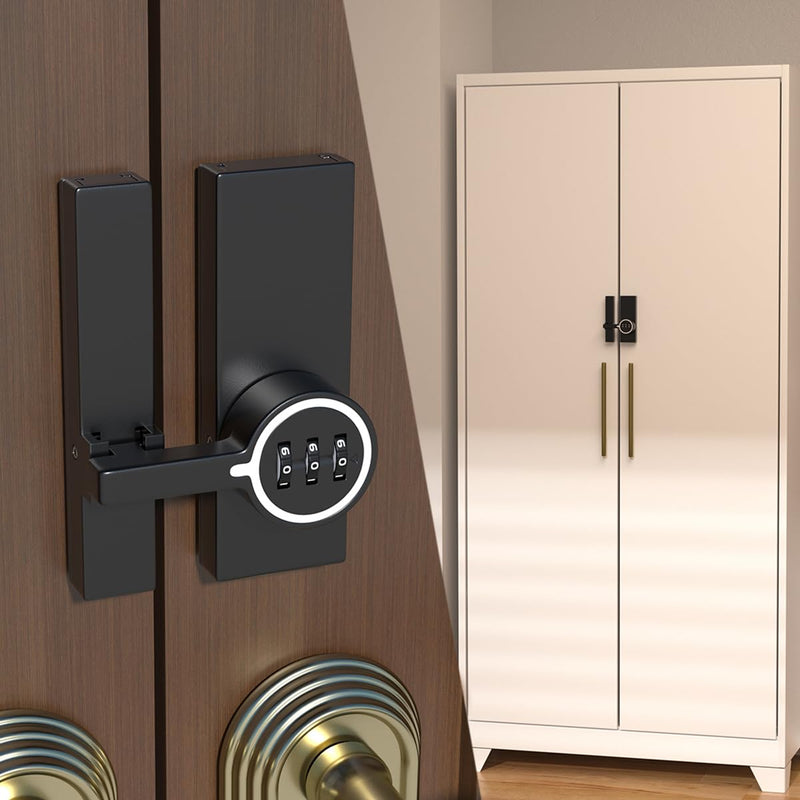 Black (Luminous) 180 Degree Barn Door Lock,Mechanical Password Lock,3 Digit Password Keyless,Flip Latch with Combination,Protect Privacy,for Bedrooms,garages,Cabinets,Windows,Garden,and Bathroom Black (Luminous) 1
