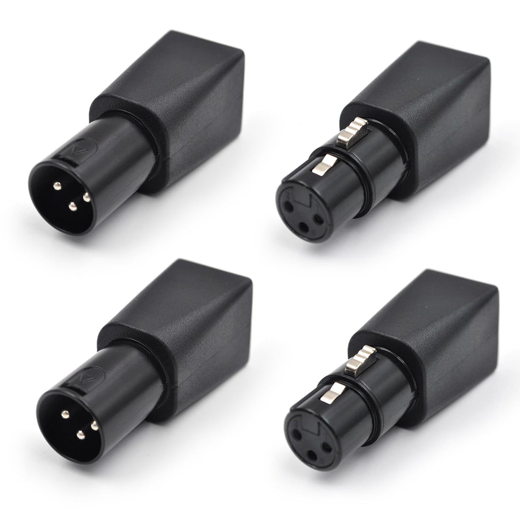 (4pack) Male/Fmale 3-Pin XLR Adapter Plug DMX to RJ45 Connector to Ethernet, Black Male & Female (2 Pair)