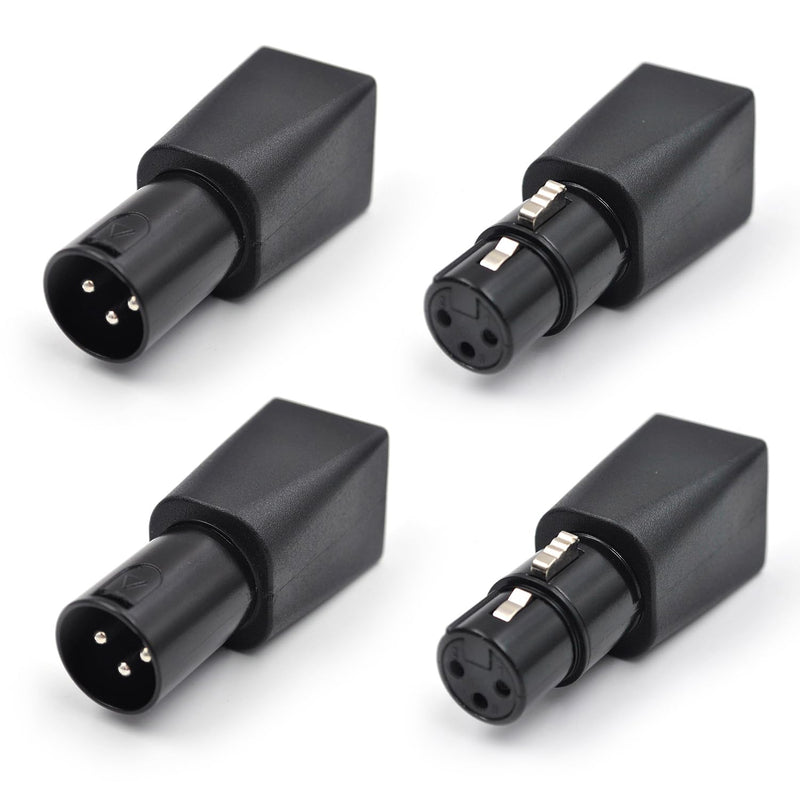 (4pack) Male/Fmale 3-Pin XLR Adapter Plug DMX to RJ45 Connector to Ethernet, Black Male & Female (2 Pair)