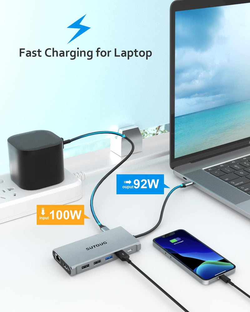12 in 1 USB C Hub, Docking Station, Triple Displays Laptop Docking Station for MacBook Pro and Windows(2 HDMI, DP, 100W PD, SD/TF Card Reader, 3 USB 3.0 Ports), MAC OS only Support Mirror Mode
