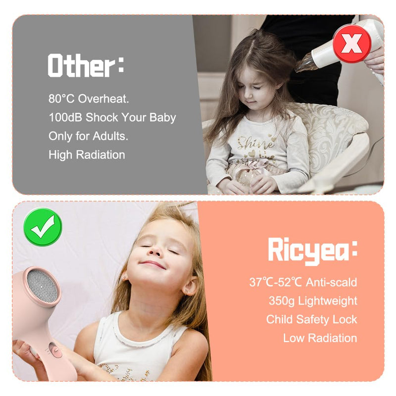  [AUSTRALIA] - Kids Hair Dryer, Hair Dryer Travel, Hairdryers for Kids, Small Lightweight Blow Dryer, Portable Mini Baby Blow Dryer, 550W Compact Hairdrye with DIY Stickers Gift for Girl, Boy, Baby (Pink) Pink