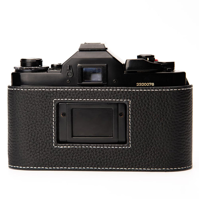 A1 Case New AE-1 case Handmade Genuine Leather Camera Protective Half Camera case, for Canon A-1 New AE-1 (Black-white line) Black-white line