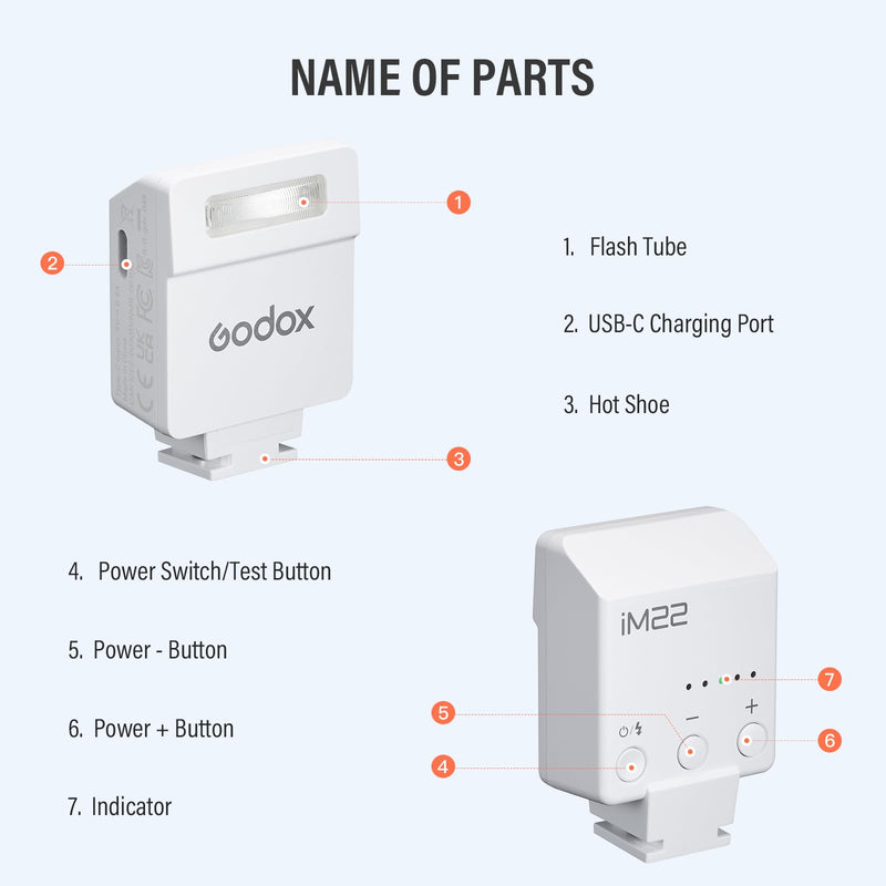 Godox iM22 Mini Flash 5 Power Levels 440 Full-Power IM 22 Small Camera Flashes Speedlite for Canon/Fuji/Sony zve10/Sony zv1/Nikon/Panasonic Olympus Pentax/3S Recycle (Godox iM22 White)