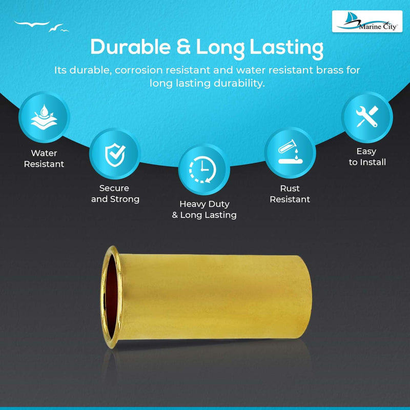 MARINE CITY Brass Drain Tube Corrosion Resistant Easy Functional and Smooth Design for Boat Water Marine Transom Motor Well Live Well Bait Well 3 Inches x 1-1/4 Inches