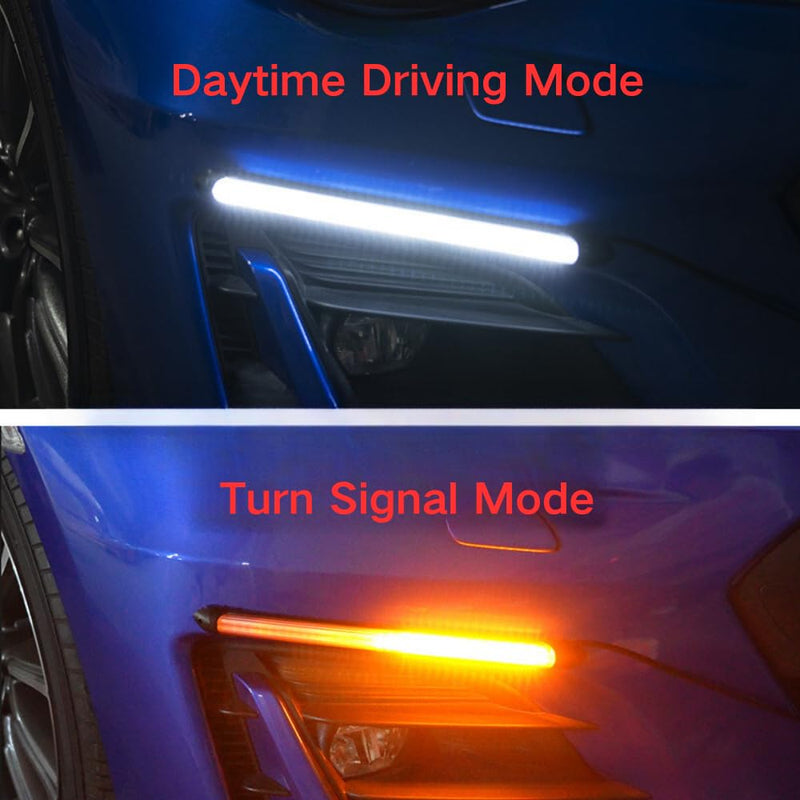Yolu 2Pcs Flexible LED Daytime Running Light with Starter Scanning Dual-Color Streaming Turn Signal Indicator Light Universal fit 12V vehicles (6.69") 6.69"