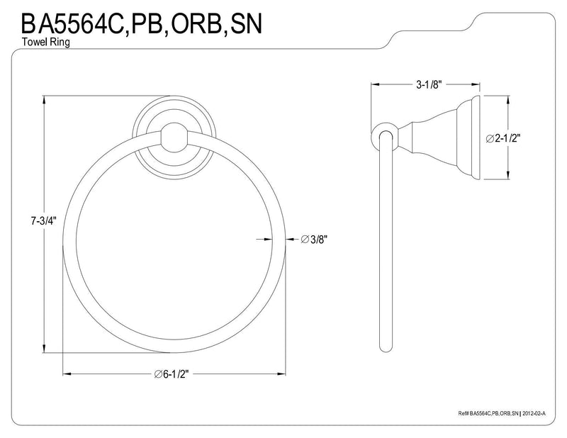 Kingston Brass BA5564SN Royale Towel-Ring, 6-Inch, Brushed Nickel