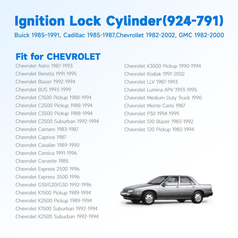 924-791 Ignition Switch Lock Cylinder with Keys Fit for GMC 1500 / Sonoma 1991-1994 / Yukon 1994, Chevy 2500 / S10 1982-1994, Buick, Cadillac, Oldsmobile, Pontiac, Replaces 4H1018, US-117LT