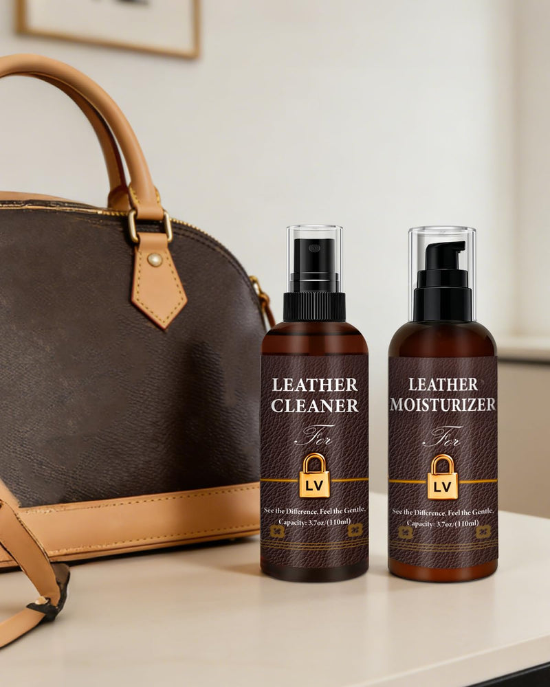 Leather Cleaner & Moisturizer Set for Louis Vuitton, Cleaning and Maintenance Set for LV, Powerful Stain Removal, Gentle Care, Suitable for LV Handbags/Wallets and Other Luxury Brands