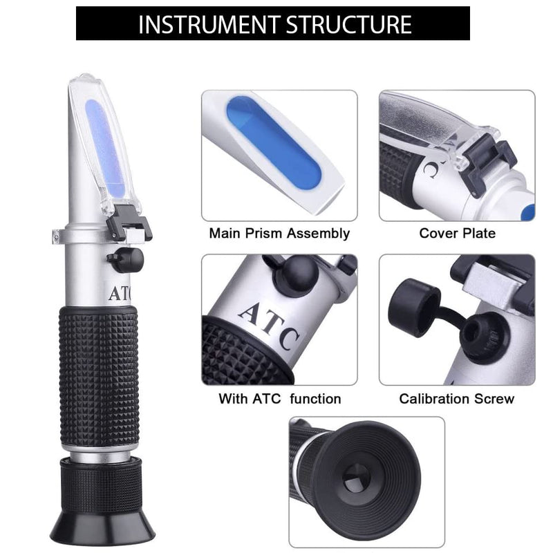 Antifreeze Refractometer, 3-in-1 Antifreeze Coolant Tester for Checking Freezing Point, Concentration of Ethylene Glycol Propylene Glycol Based Automobile Antifreeze Coolant Condition Antifreeze Refractometer Black
