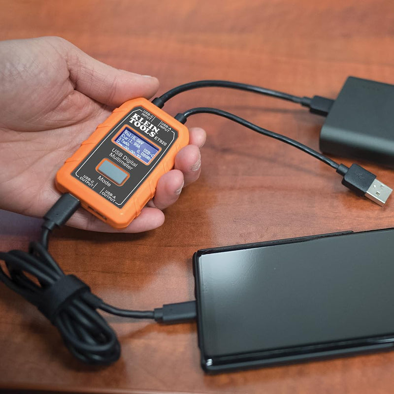 Klein Tools ET920 USB Power Meter, USB-A and USB-C Digital Meter for Voltage, Current, Capacity, Energy and Resistance Electric Circuit Testing Device USB-A and USB-C Meter