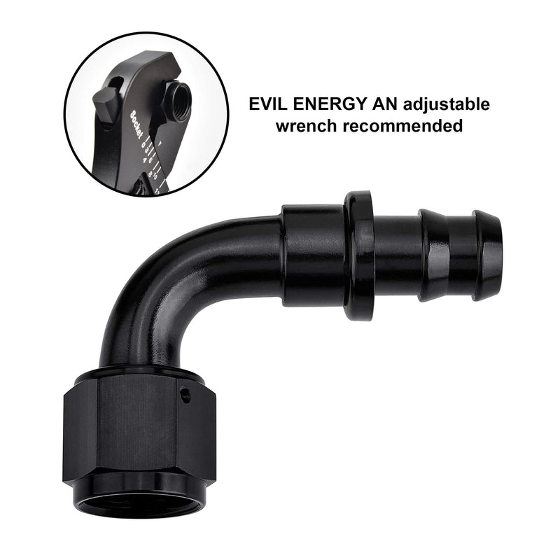 EVIL ENERGY 6AN 90 Degree Push Lock Hose Fitting End Black 2PCS