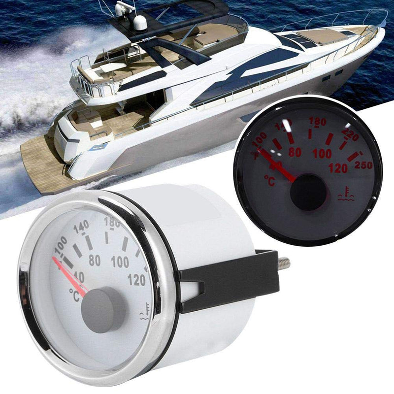 FastUU Electric Water Temperature Gauge, 40-120 ℃ Waterproof Boat Water Temp Gauge, 52mm/2in Marine Engine Water Temp Meter for Boat, RV, Car, Truck, Generator (White Dial)