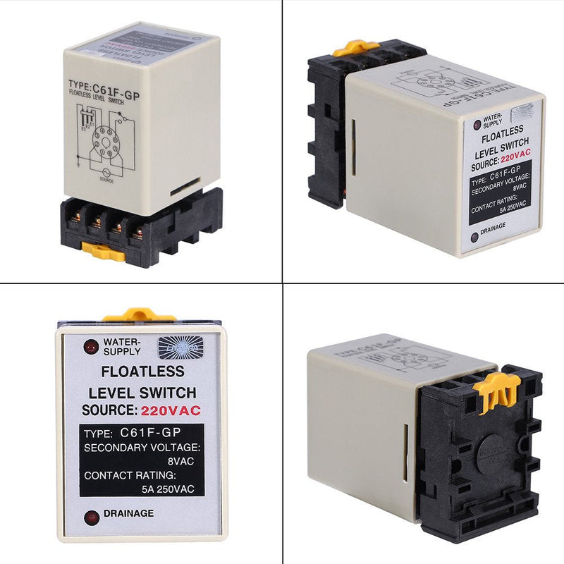 Liquid Water Level Sensor, Floatless Level Switch, C61F-GP AC220V 50HZ/60HZ Liquid Level Controller with Base for Water Industry
