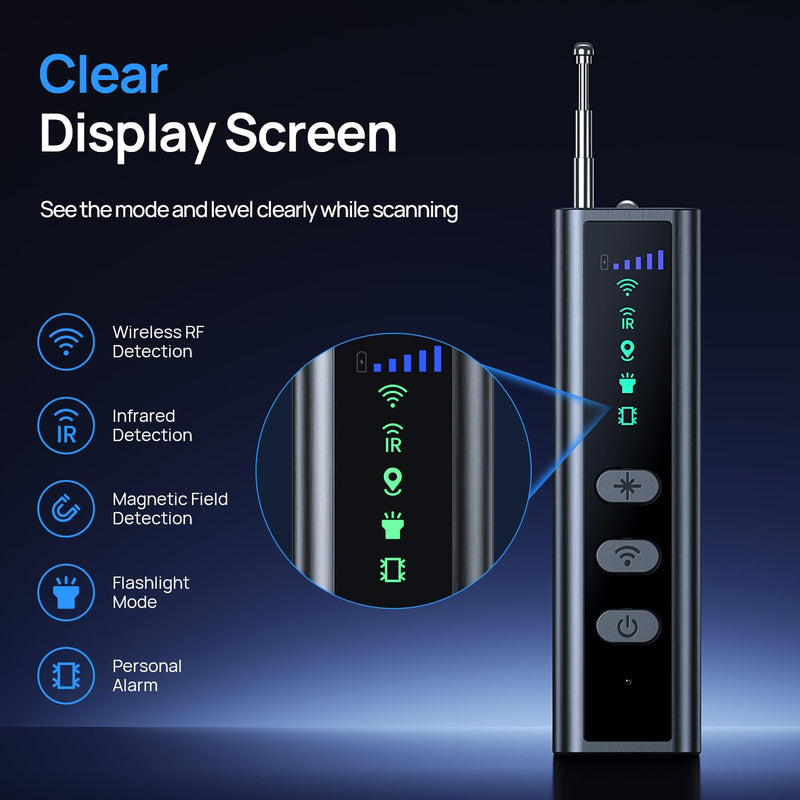 Hidden Camera Detectors, Clear Display Screen, RF Signal Detector with Guided High-to-Low Sensitivity, Infrared Lens Finder, Magnetic GPS Tracker Detection for Travel, Hotel, Car Middle
