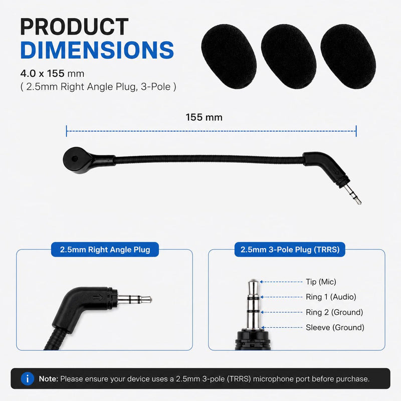 Replacement Game Mic Compatible with Turtle Beach Stealth 500 Wireless Gaming Headsets， 2.5mm Jack Noise Cancelling Microphone for Xbox One Stealth 400 420x 450 500p 520 Recon 50x 50p 50 60p
