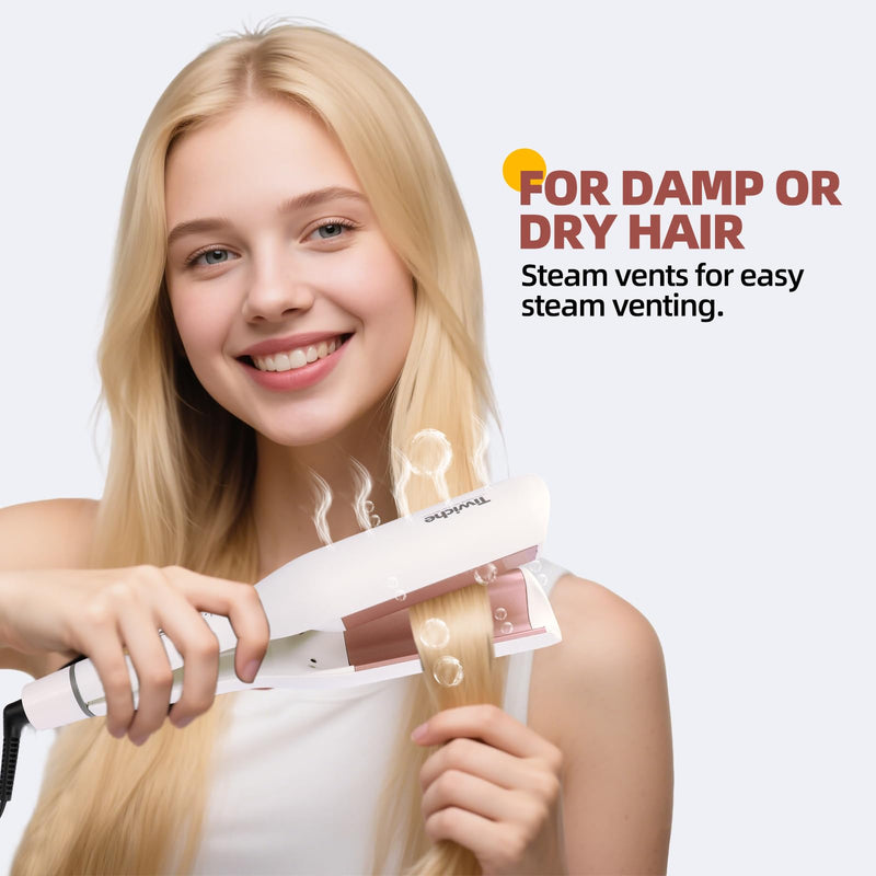S-Shaped Curling Iron for Beach Waves, 38mm Barrel with Tourmaline Ceramic & Dual Voltage, 30s Fast Heat, 4 Temp Settings (160-210°C), Auto Shut-Off, Wet and Dry Hair Curler (White) White