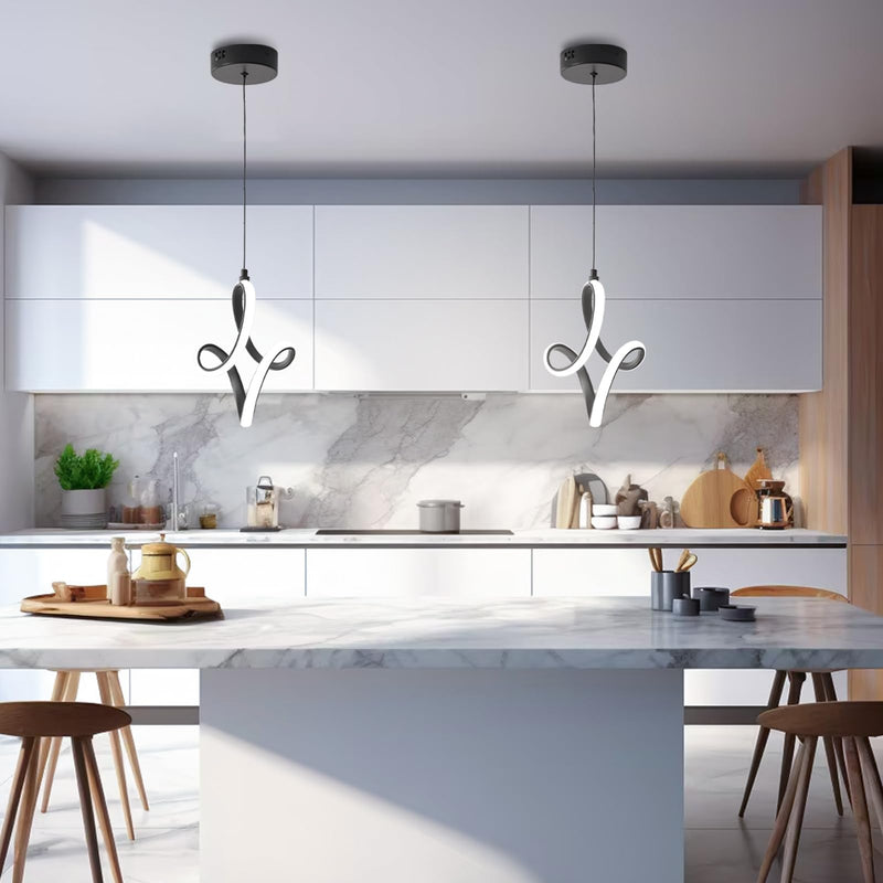 Modern Led Pendant Light 5500K Cold White Kitchen Island Pendant Light Fixtures Adjustable Height Led Pendant Lamp for Kitchen Island Dining Room Hanging Light, 1 Pack (Black) elegant black