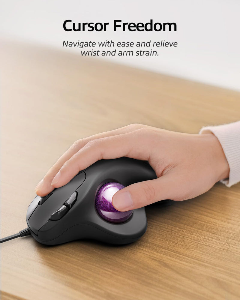 Nulea M509 Trackball Mouse Wired, Ergonomic Design, Easy Thumb Control, Precise & Smooth Tracking, 2-in-1 Interface (Type A &Type C), Compatible for PC, Laptop, Mac, Windows(Purple). B-Purple