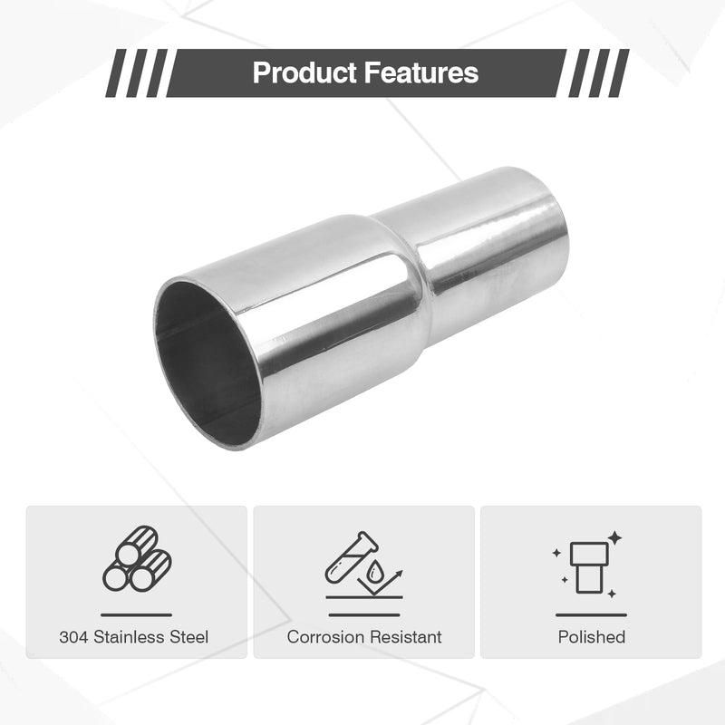 Exhaust Adapter Connector 1.25"ID to 1.5"ID，Exhaust Adapter Total Length 4 "Stainless Steel Polished.